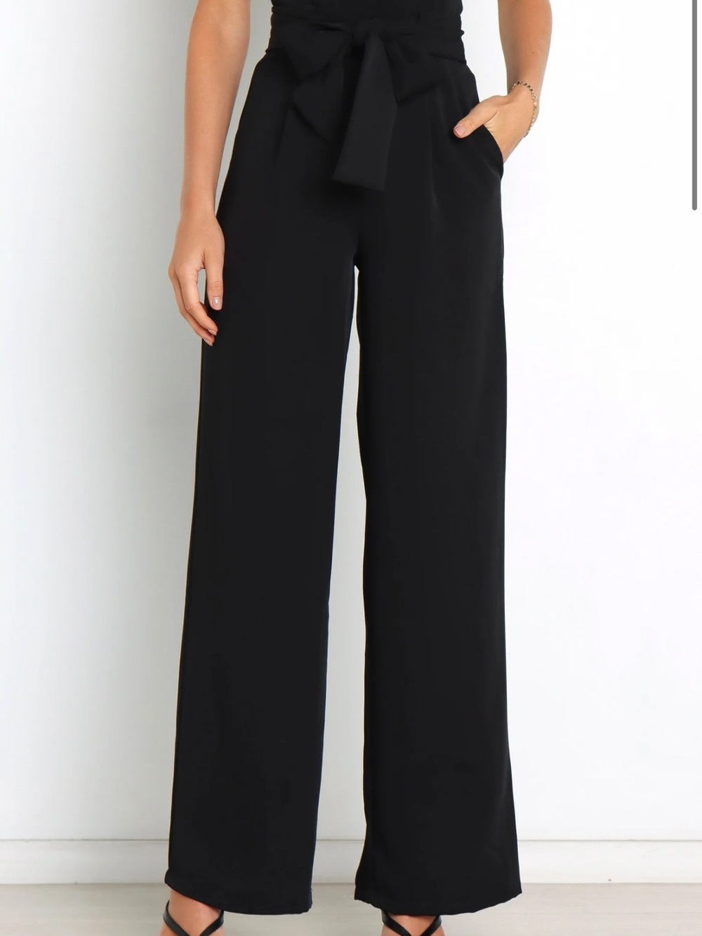 Petal & Pup Black Wide Leg Tie-Waist Jumpsuit Pants
